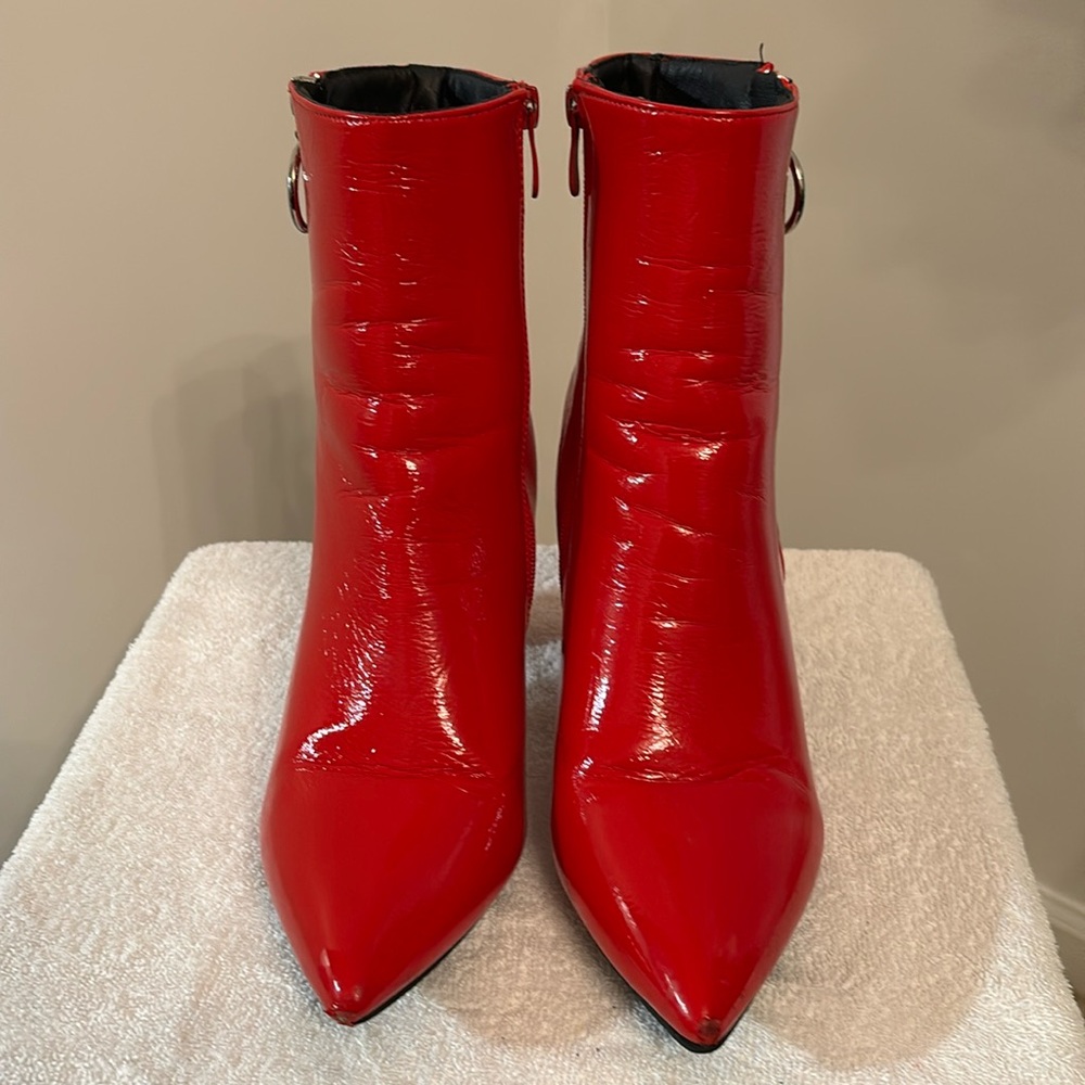 Red Vinyl Ankle Boots